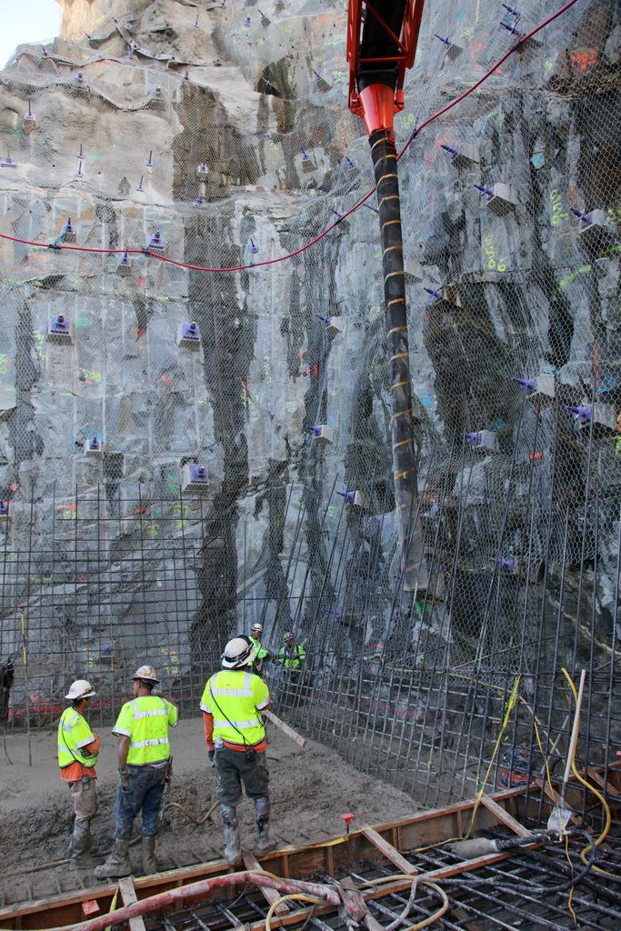 Reinforcement mesh and spillway works on a reservoir construction site